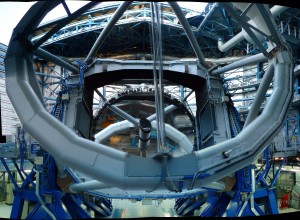 One of the 8m telescope (UT4/Yepun?), its primary mirror and the structure of the telescope (credit Herve Bouy)