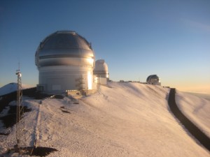 Picture taken from the CFHT cat walk. Gemini telescope and UKIRT at Sunset