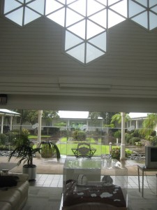 The lobby of the Keck Observatory HQ at Waimea. Notice the hexagonal shape of the windows :-)