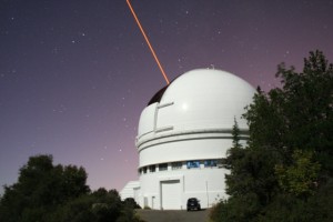 Dome of the Shane 3m telescope and the Laser Guide Star (Credit: F. Marchis)