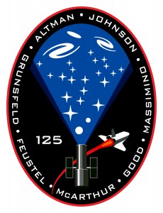 The Logo of the STS-125 mission which clearly shows that the goal of the mission is to service the Hubble SPace Telescope