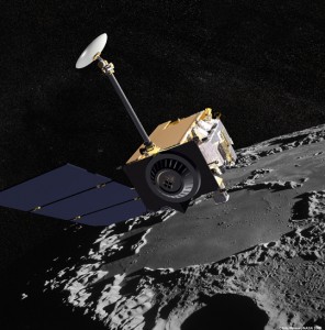 Artist Concept of the Lunar Reconnaissance Orbiter with Apollo mission imagery in the background. The spacecraft will rach the moon on Tuesday at 5:43am EDT  (Credit: NASA)