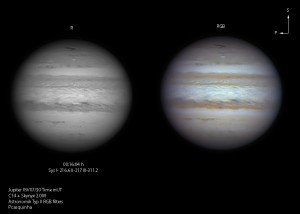 Observation of Jupiter collected on July 30 by P. Casquinha in visible. The shape of the impact feature changed in 11 days due to high altitude wind shear.