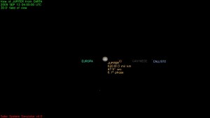 The Jovian system as generated using the JPL solar system simulator on the date and time of my observation (Sept 12 at 9 pm PDT)