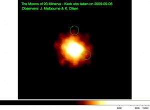 93 Minerva observed at Keck II telescope by Jason Melbourne and Knut Olsen. The two moons are detected :-)
