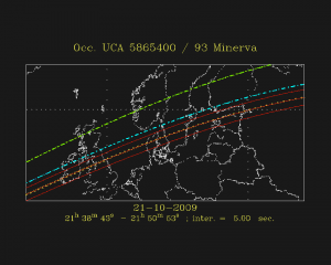 Close-up on the path of the occultation scheduled on Oct 21 at 21:40