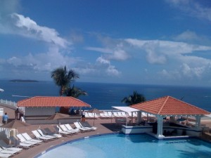 The view from the Hotel conference (El Conquistador at Fajardo). You may notive that all the seats near the swimming pool are empty. All the planetary scientists were in the dark air-conditioned  rooms to listen to the talks of their colleagues