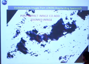 The plume of the Centaur impact detected by the LCROSS shepherding spacecraft in visible.
