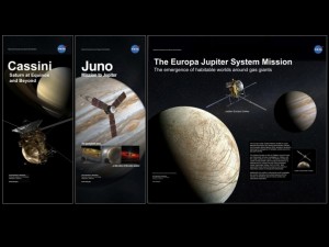 Slides from the Rayburn Exhibition showing the exploration of the Giant Planets from NASA/ESA missions