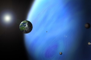 Artistic view of Pandora, a satellite with an ecosystem around a blue Corot-9b like exoplanet (from Ben Caldwell web site)  
