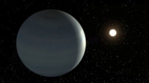 Artistic view of Corot-9b if it was a Class III exoplanet characterized by a bright blue color due to clouds of water