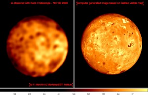 Comparison between Keck II AO observations and computer generated image based on Galileo visible map for Nov 30