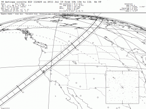 Occultation path by (90) Antiope scheduled on July 19 UT