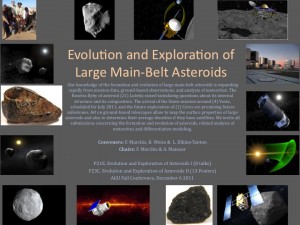 First page of the AGU Fall Session Exploration and Evolution of Asteroids illustrating the topic of discussion of the presentations.